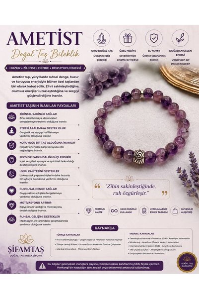 ŞİFAMTAŞ Ametist Natural Stone Bracelet