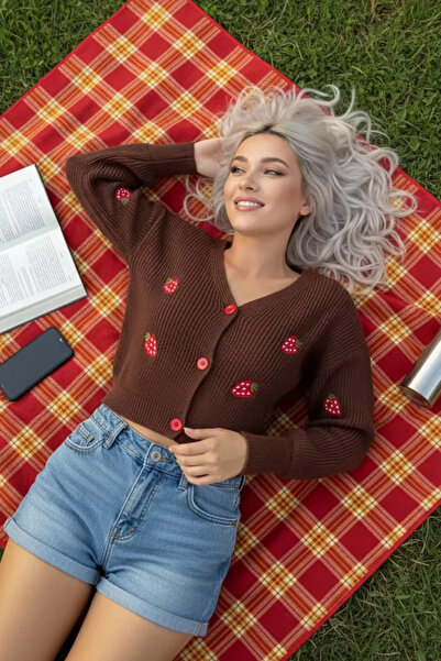 TOZLU Gülseli Strawberry Patterned Knitwear Cardigan
