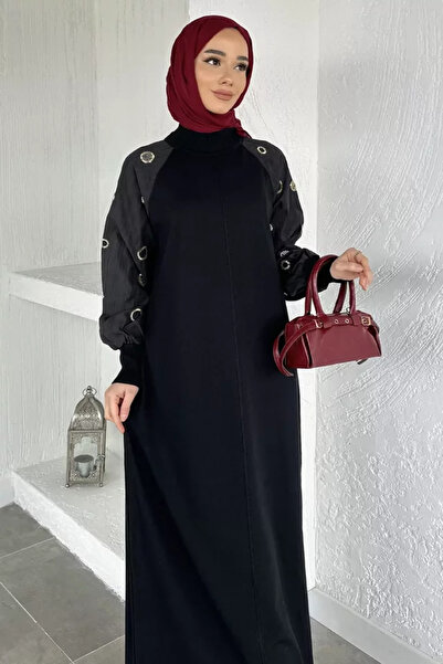 TOZLU Gülseli Sleeves Stone Embellished Hijab Knitwear Dress