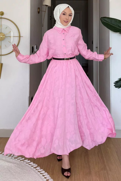 TOZLU Gülseli Shirt Skirt Hijab Double Set (Shirt Without Lining, Skirt with ...
