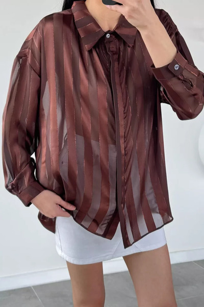 TOZLU Gülseli Women's Thick Striped Chiffon Shirt