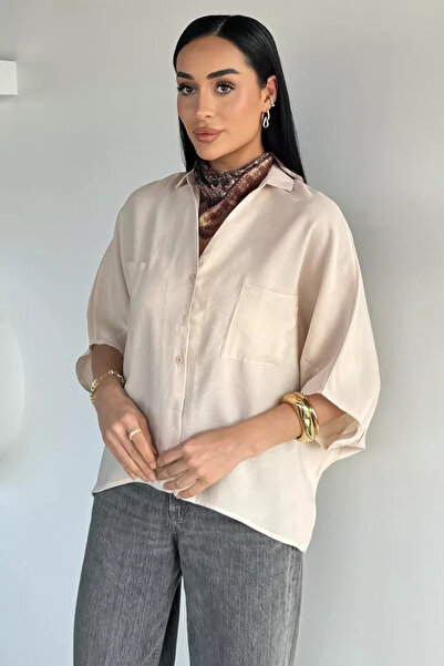 TOZLU Women's Double Pocket Oversize Shirt