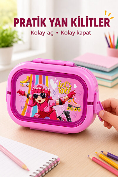 Open Home Concept Pink Skater Girl Lunch Box with 6 Compartments and Lockable...