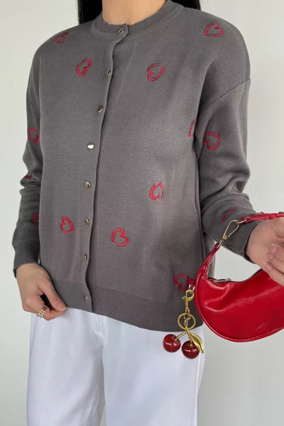 TOZLU Heart Embroidered Women's Knitwear Cardigan (Available in S-M-L)