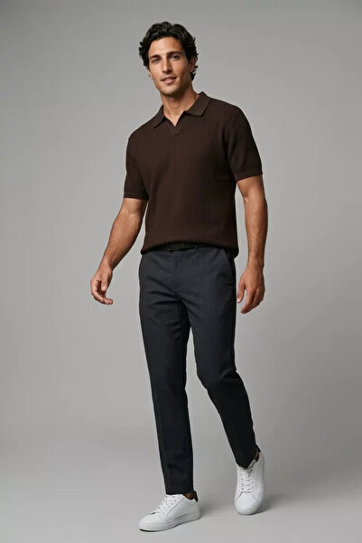 TOZLU Polo Collar Patterned Men's Knitwear T-Shirt