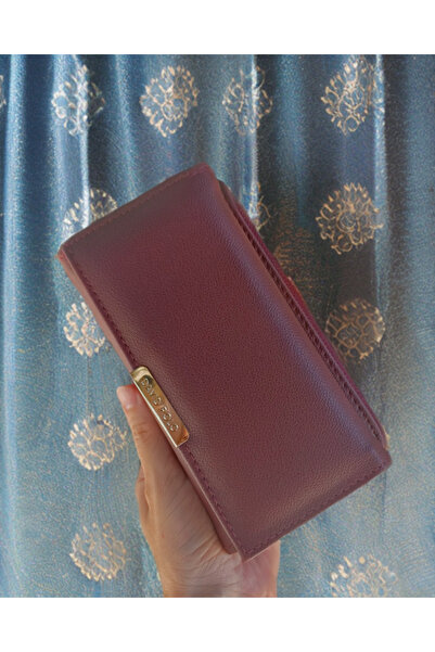 KY Women's Burgundy Wallet Large Size Multi-Compartment Zippered Card Holder