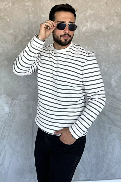TOZLU Men's Crew Neck Striped Patterned Sweatshirt