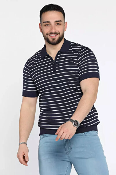 TOZLU Tricou tricotat pentru bărbați, cu guler polo, cu model în dungi și fer...