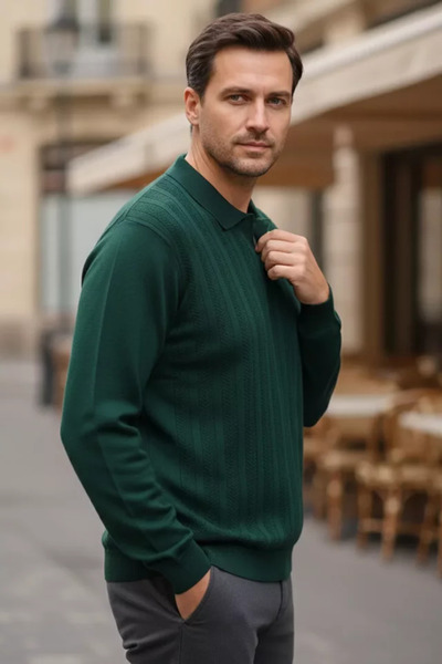 TOZLU Pulover tricotat pentru bărbați, cu guler polo și model propriu conceput