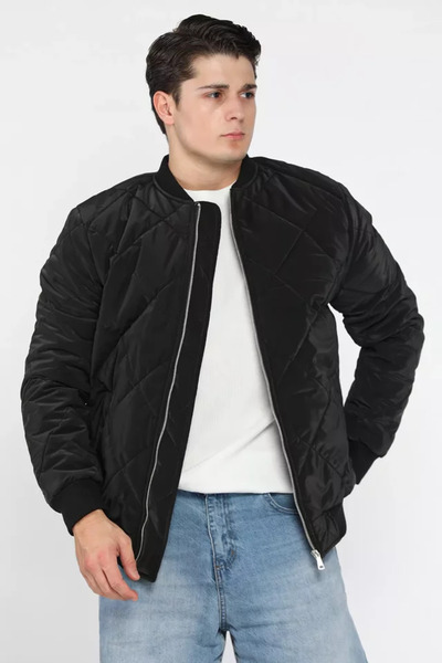 TOZLU Men's Double Pocket Quilted Coat with Inner Lining