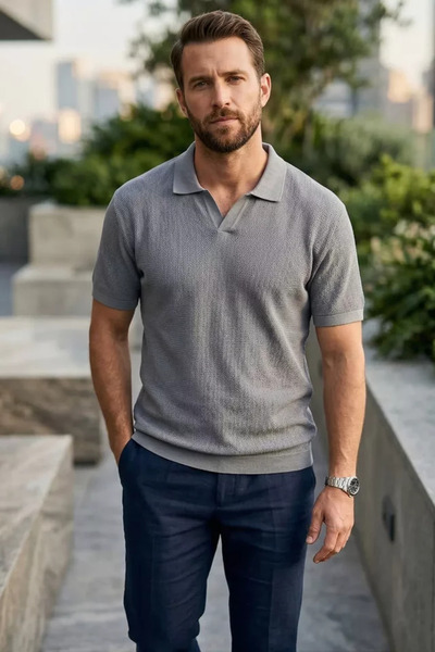 TOZLU Tricou pentru bărbați cu guler polo și model cu dungi