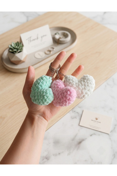 PERFECT 3-Piece Plush Soft Heart Keychain and Bag Ornament