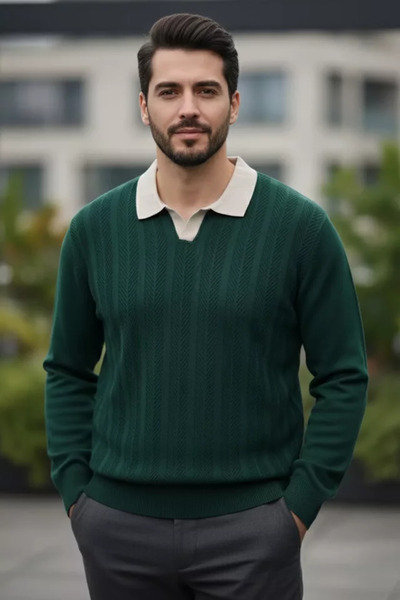 TOZLU Pulover tricotat pentru bărbați, cu guler polo și model propriu