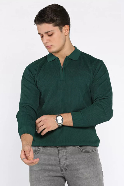 TOZLU Pulover tricotat pentru bărbați, cu guler polo, cu model în dungi și fe...