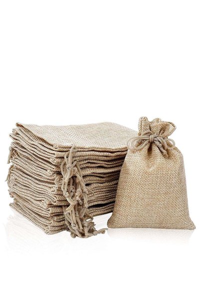 MARKQ [Pack of 12] Burlap Bags with Drawstring [10 x 14 cm] - Hessian Jute Gi...