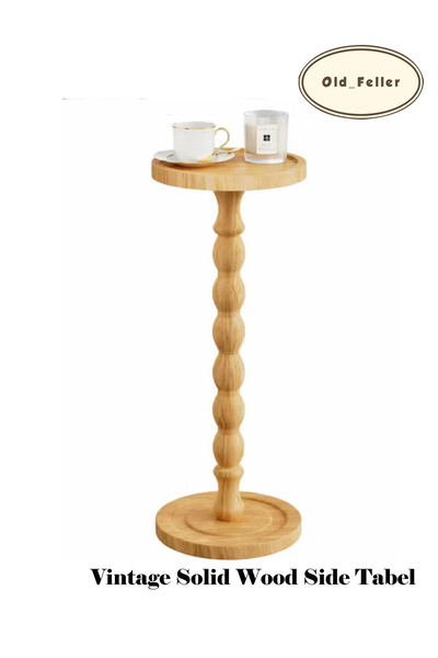Old_Feller Solid Wood Side Table, Rubberwood Small Table for Small Spaces, Li...