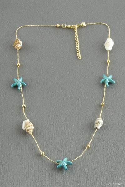 ZERO LAND Spt-Gld Starfish Seashell Natural Stone (140654) Pendant Turquoise