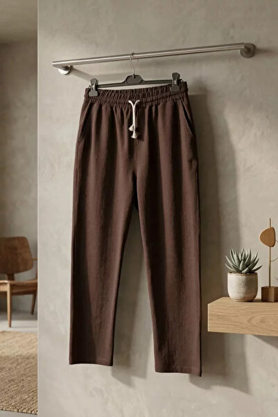 TOZLU Men's Baggy Linen Trousers with Elastic Waist