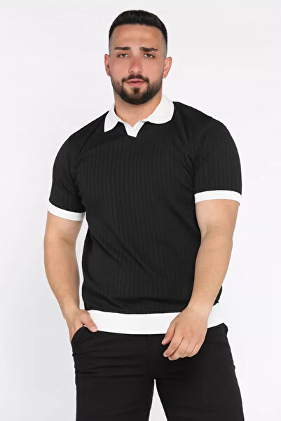 TOZLU Polo Collar Striped Patterned Men's Knitwear T-Shirt
