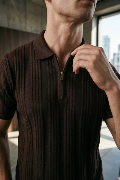 TOZLU Tricou tricotat cu model și jumătate de fermoar pentru bărbați