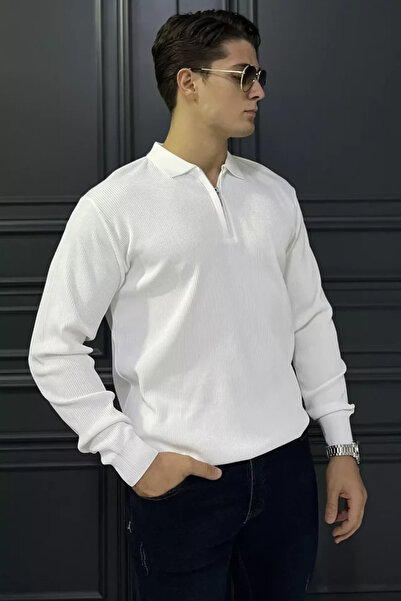 TOZLU Pulover tricotat pentru bărbați, cu guler polo, cu model în dungi și fe...