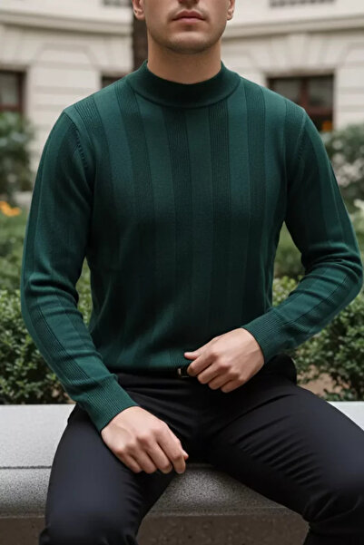 TOZLU Men's Turtleneck Patterned Knitwear Sweater