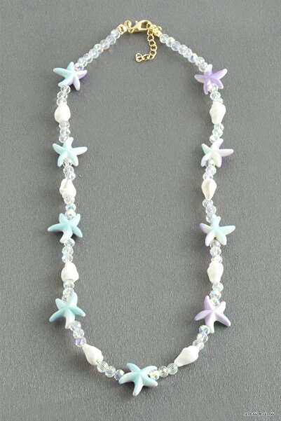 ZERO LAND Spt-Gld Starfish Crystal Natural Stone Necklace (184248) Blue