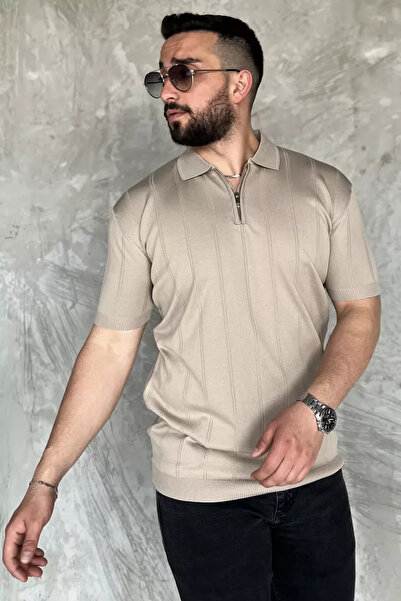 TOZLU Men's Crew Neck Half Zip Knitwear T-Shirt