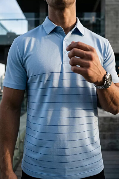 TOZLU Tricou pentru bărbați cu guler polo și model în dungi, cu jumătate de n...