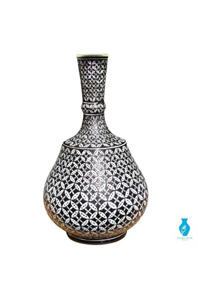 Generic Brand Handcrafted Decorative Vase, 30 cm, Black and White Patterned
