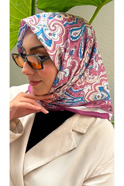 Firuze scarf Pink Vi̇ra Pattern Soft Cotton Scarf