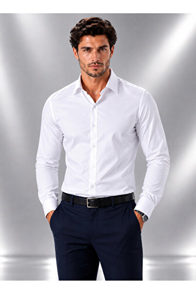 DARJO COMMER Comfortable Slim Fit Cut Four Seasons White Men's Shirt
