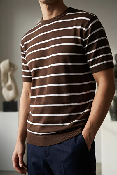 TOZLU Tricou pentru bărbați cu decolteu rotund și model în dungi