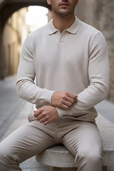 TOZLU Pulover din tricotaje Lycra cu guler polo pentru bărbați