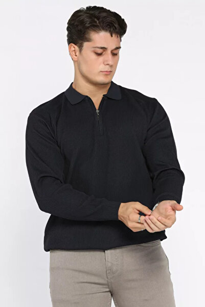 TOZLU Pulover tricotat pentru bărbați, cu guler polo, cu model în dungi și fe...