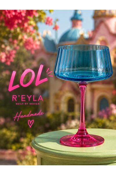 R-EYLA R'Eyla Lol Bohemia Crystal 220 Cc Oven Painted Blue Fuchsia Footed Cup...