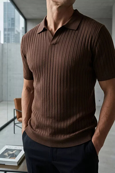 TOZLU Tricou tricotat pentru bărbați, cu guler polo și model cu dungi