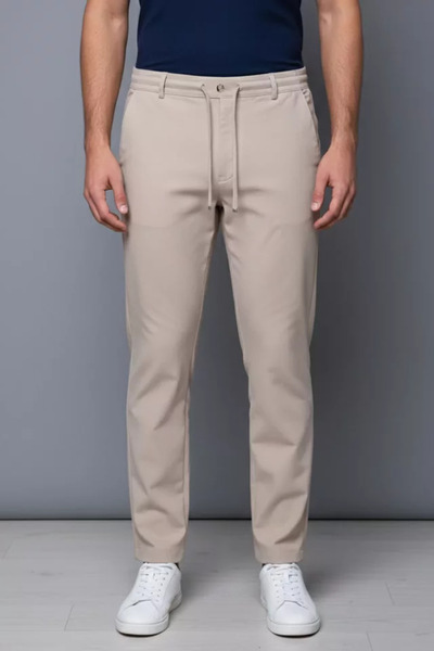 TOZLU Men's Elastic Waist Lace-Up Trousers