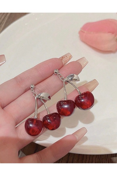 Mega Bazaar Women's Double Cherry Model Earrings
