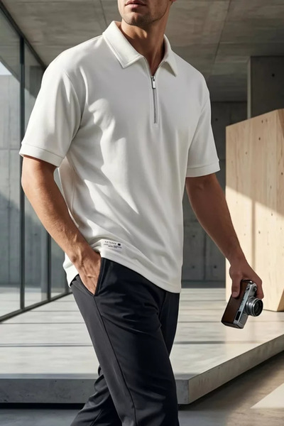 TOZLU Men's Polo Collar Half Zipper T-Shirt