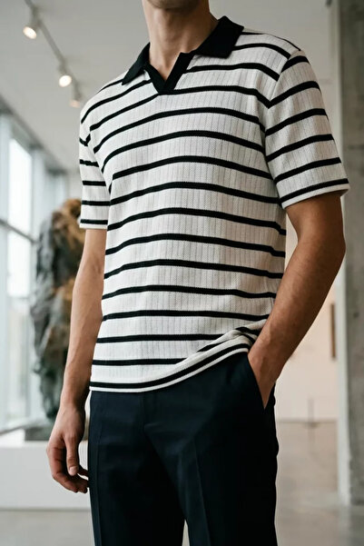 TOZLU Men's Polo Collar Patterned T-Shirt