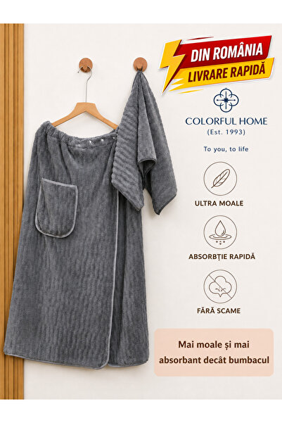 COLORFUL HOME Set Prosop de Baie și Turban Păr din Microfibră Tubulară Ultra-...