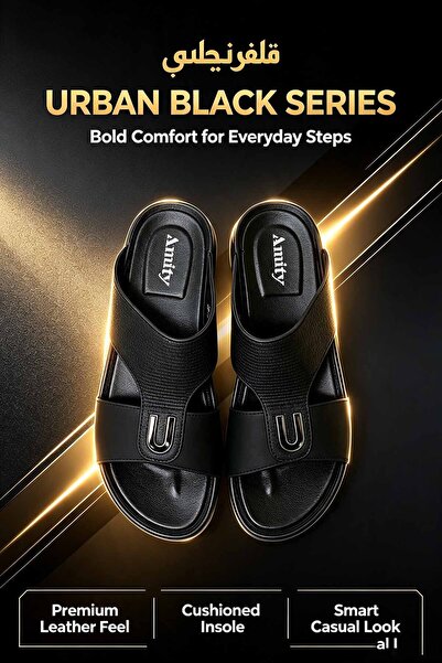 NajdEva Shop Saudi Locally Made Men’s Leather Slide Slippers, Ultra‑Light Sof...