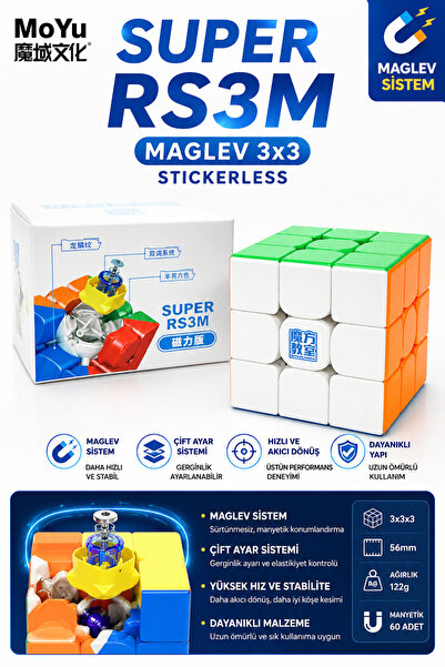 hediyecik Moyu Super RS3M Maglev 3x3 Stickerless Mıknatıslı Manyetik Zeka Küp...