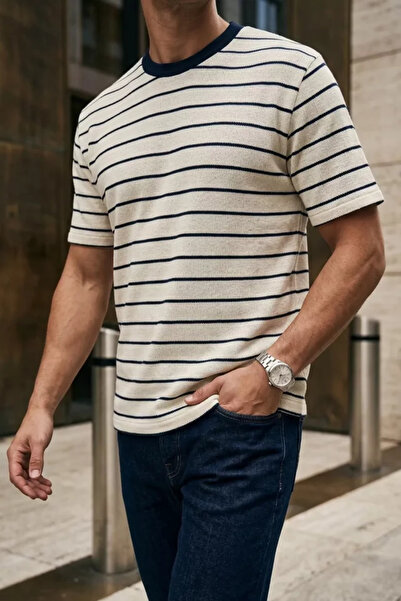 TOZLU Tricou pentru bărbați cu decolteu rotund și model în dungi