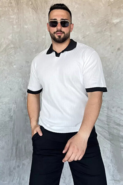 TOZLU Tricou tricotat pentru bărbați, cu guler polo și model în dungi