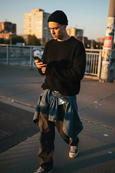 TOZLU Pulover tricotat pentru bărbați, cu gât tip crewneck