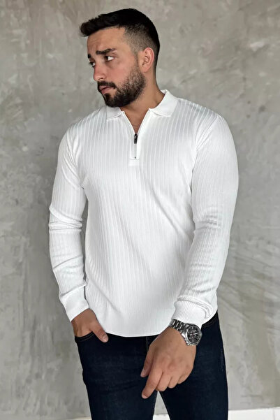 TOZLU Men's Polo Neck Half Zip Knit Sweater