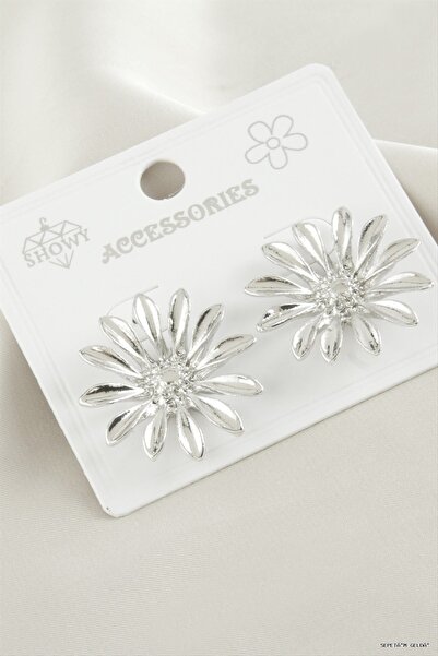 ZERO LAND Spt-Gld Sunflower Metal Earrings (191723) Silver Color