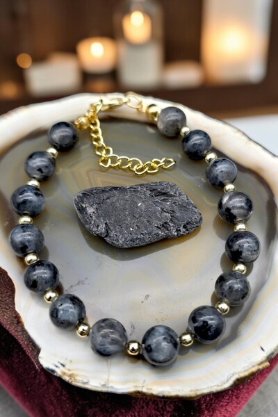 NBS Beautiful Naturel Stones Labradorite Women's Bracelet 8 mm Adjustable Nat...